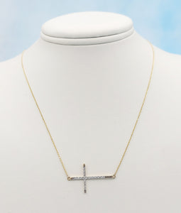 Diamond Sideways Cross - 14K Yellow Gold