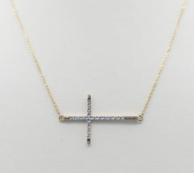 Load image into Gallery viewer, Diamond Sideways Cross - 14K Yellow Gold