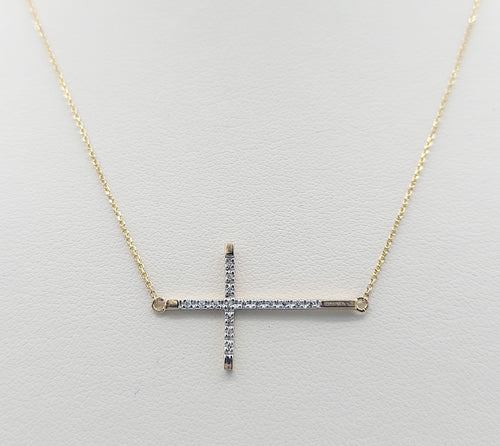 Diamond Sideways Cross - 14K Yellow Gold