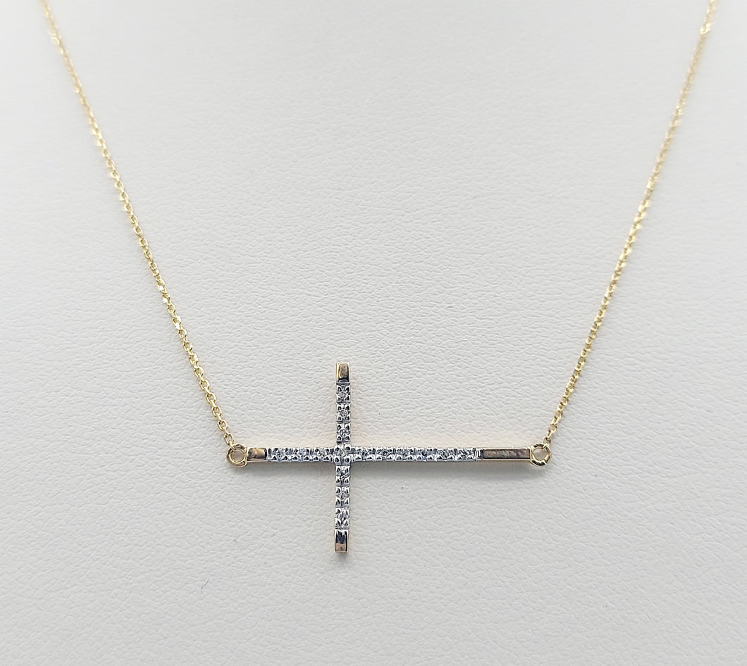 Diamond Sideways Cross - 14K Yellow Gold