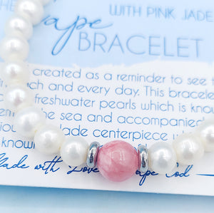 White Pearl with Pink Jade Bracelet - TJazelle Cape Bracelet