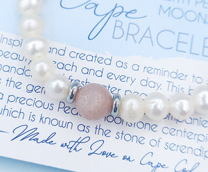 White Pearl with Peach Moonstone - TJazelle Cape Bracelet