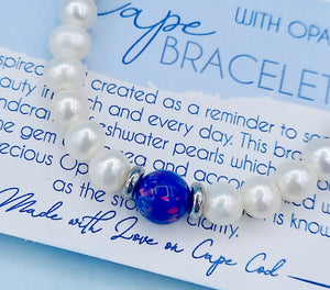 White Pearl with Indigo Opal Bracelet - TJazelle Cape Bracelet