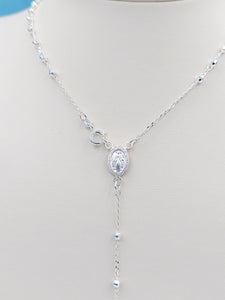 Diamond Cut Rosary Bead Necklace - Sterling Silver