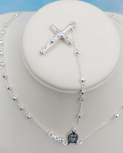 Diamond Cut Rosary Bead Necklace - Sterling Silver