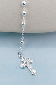 Polished Rosary Bead Necklace - Sterling Silver