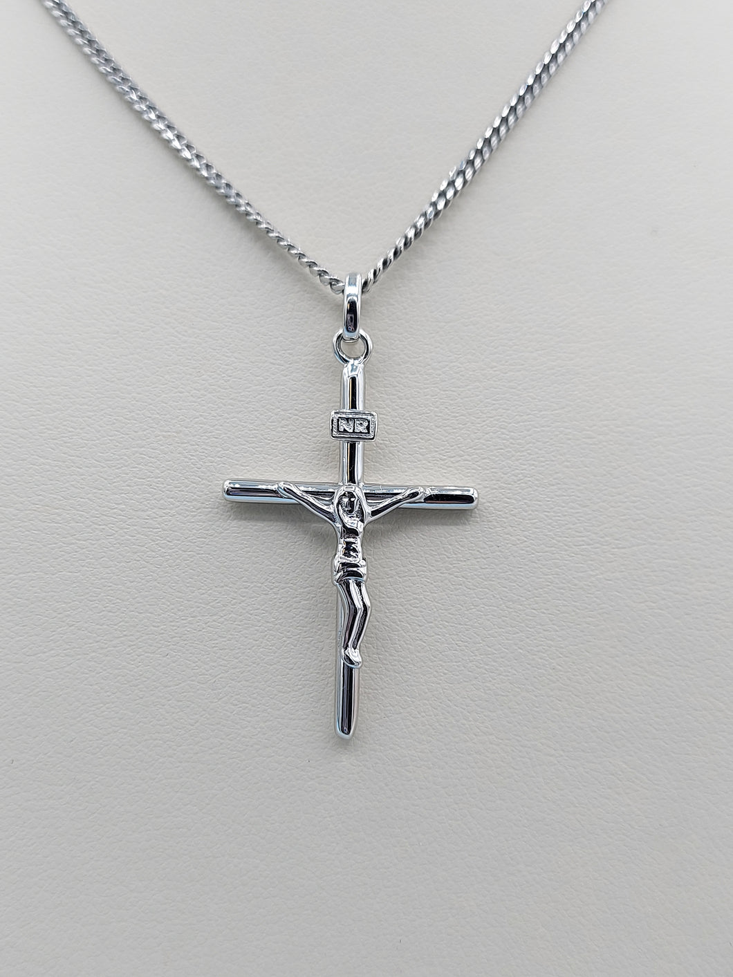 Crucifix Cross Pendant & Rhodium Chain - Sterling Silver