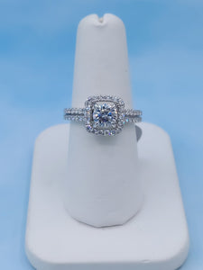 .78 Carat Round Brilliant with Square Halo Engagement Ring - 14K White Gold