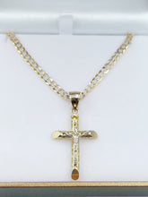 Load image into Gallery viewer, Crucifix with Two Tone Curb Chain  - 14K Gold