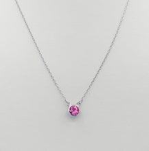 Load image into Gallery viewer, Pink Crystal Bezel Necklace - Sterling Silver