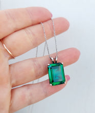 Load image into Gallery viewer, Emerald Cut Emerald Pendant &amp; Adjustable 22" Chain - Sterling Silver