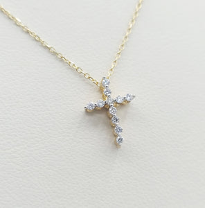 .10 Carat Diamond Cross Necklace - 14K Yellow Gold