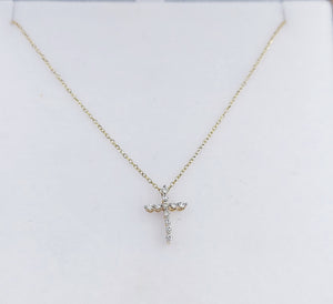 .10 Carat Diamond Cross Necklace - 14K Yellow Gold