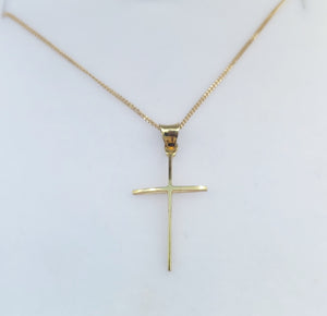 1" Plain Gold Cross & Chain - 14K Yellow Gold