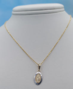 Two Tone Miraculous Medal & Chain - 14K Yellow & White Gold