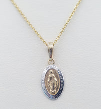 Load image into Gallery viewer, Two Tone Miraculous Medal &amp; Chain - 14K Yellow &amp; White Gold