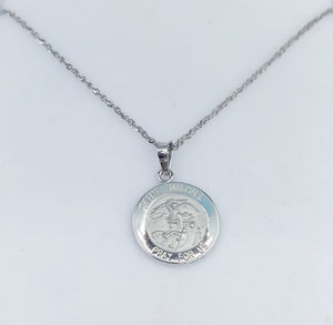 St Michael Medal & Chain - 14K White Gold