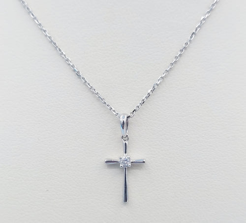 Diamond Cross & Chain - 14K White Gold