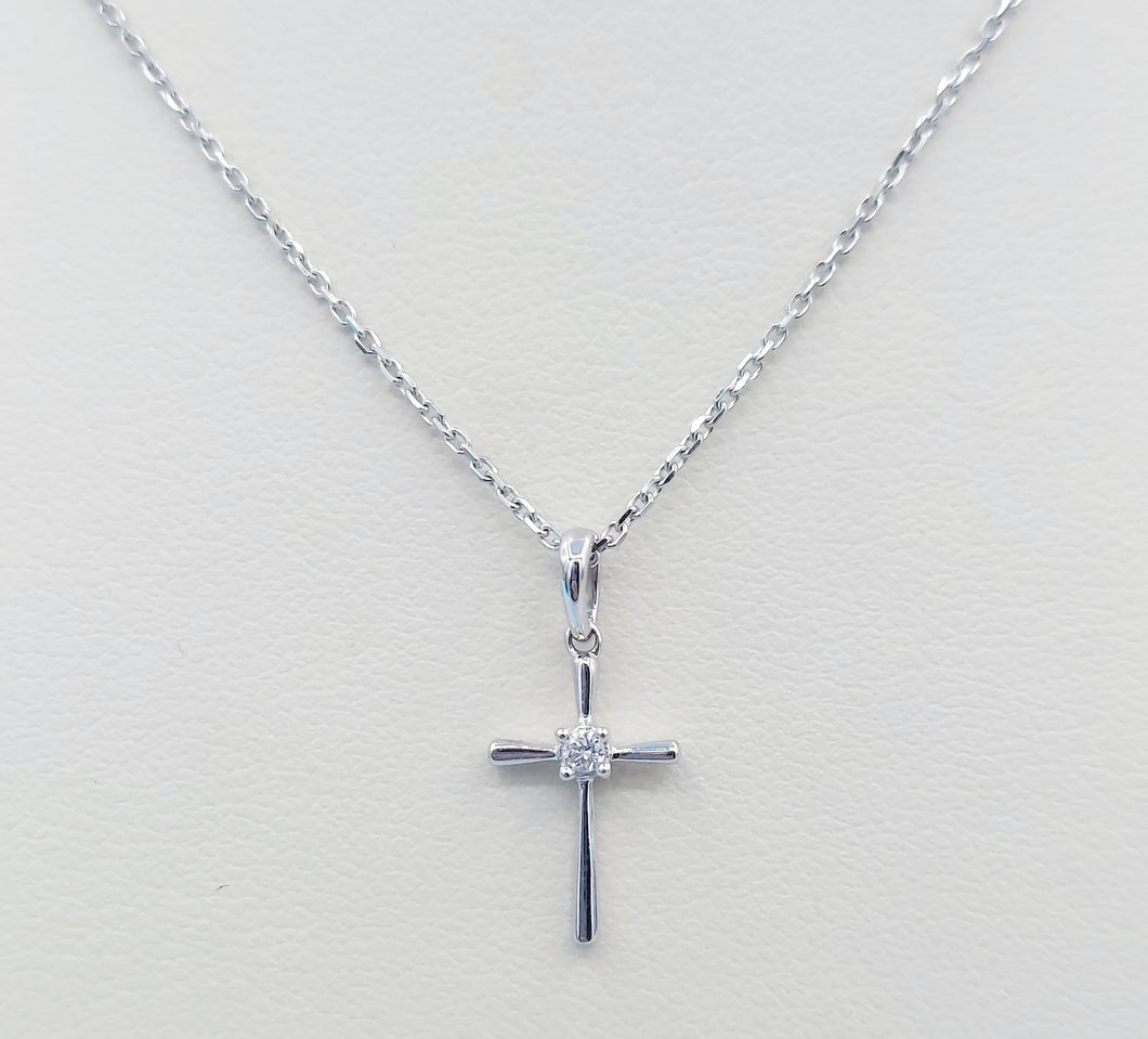 Diamond Cross & Chain - 14K White Gold