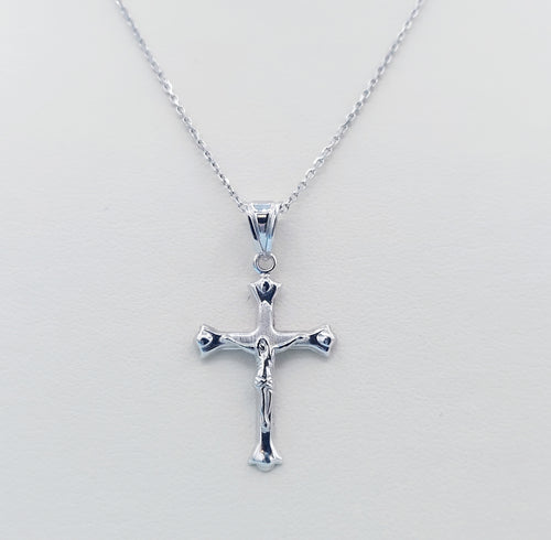 Crucifix Cross & Cable Chain - 14K White Gold