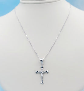 Crucifix Cross & Cable Chain - 14K White Gold