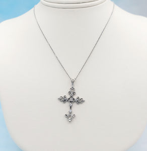 Filigree CZ Cross Necklace - Sterling Silver