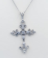 Load image into Gallery viewer, Filigree CZ Cross Necklace - Sterling Silver