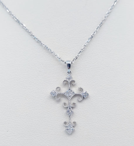 Filigree Diamond Cross - 14K White Gold