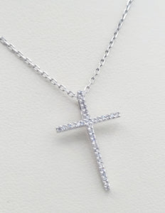 Pave Diamond Cross & Cable Chain - 14K White Gold