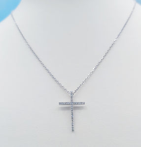 Pave Diamond Cross & Cable Chain - 14K White Gold