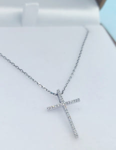 Pave Diamond Cross & Cable Chain - 14K White Gold