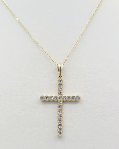 Diamond Cross Necklace - .25 Carats - 14K Yellow Gold