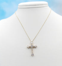 Load image into Gallery viewer, Baguette &amp; Round CZ Cross &amp; Chain - 14K Yellow Gold