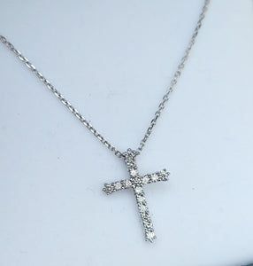 Lab Created Diamond Cross & Chain - 14K White Gold