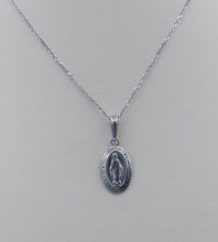 Load image into Gallery viewer, Oval Miraculous Medal (Mother Mary) &amp; Chain - 14K White Gold