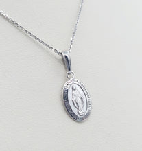 Load image into Gallery viewer, Oval Miraculous Medal (Mother Mary) &amp; Chain - 14K White Gold