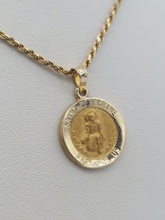 Load image into Gallery viewer, St Peregrine Medal Hollow Pendant &amp; Rope Chain - 14K Yellow Gold