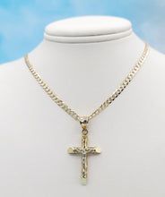 Load image into Gallery viewer, Crucifix with Two Tone Curb Chain  - 14K Gold