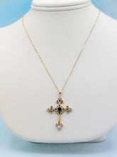 Load image into Gallery viewer, Emerald &amp; Diamond Filigree Cross &amp; Chain - 14K Yellow Gold
