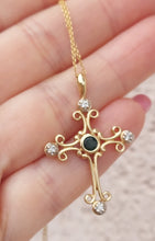Load image into Gallery viewer, Emerald &amp; Diamond Filigree Cross &amp; Chain - 14K Yellow Gold