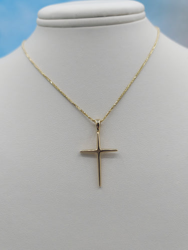 Tapered Plain Cross & Chain - 14K Yellow Gold