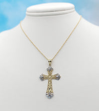 Load image into Gallery viewer, Two Tone Filigree Cross &amp; Chain - 14K Yellow Gold