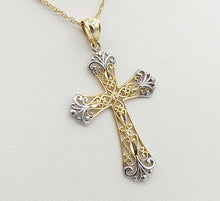 Load image into Gallery viewer, Two Tone Filigree Cross &amp; Chain - 14K Yellow Gold