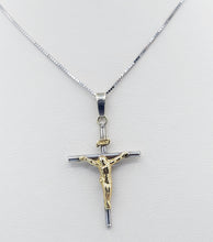 Load image into Gallery viewer, Two Tone Crucifix Cross &amp; Chain  - 14K White &amp; Yellow Gold