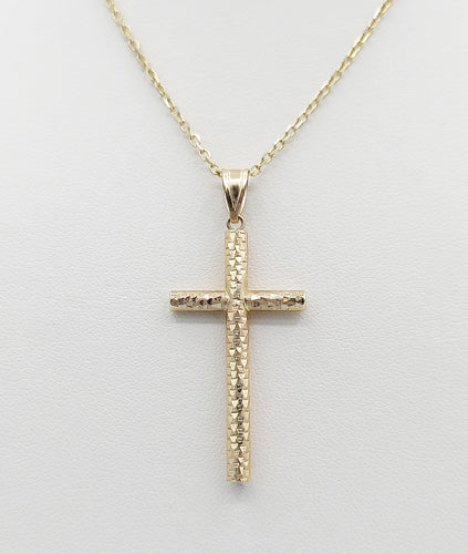 Reversible Diamond Cut & Polished Cross & Chain - 14K Yellow Gold