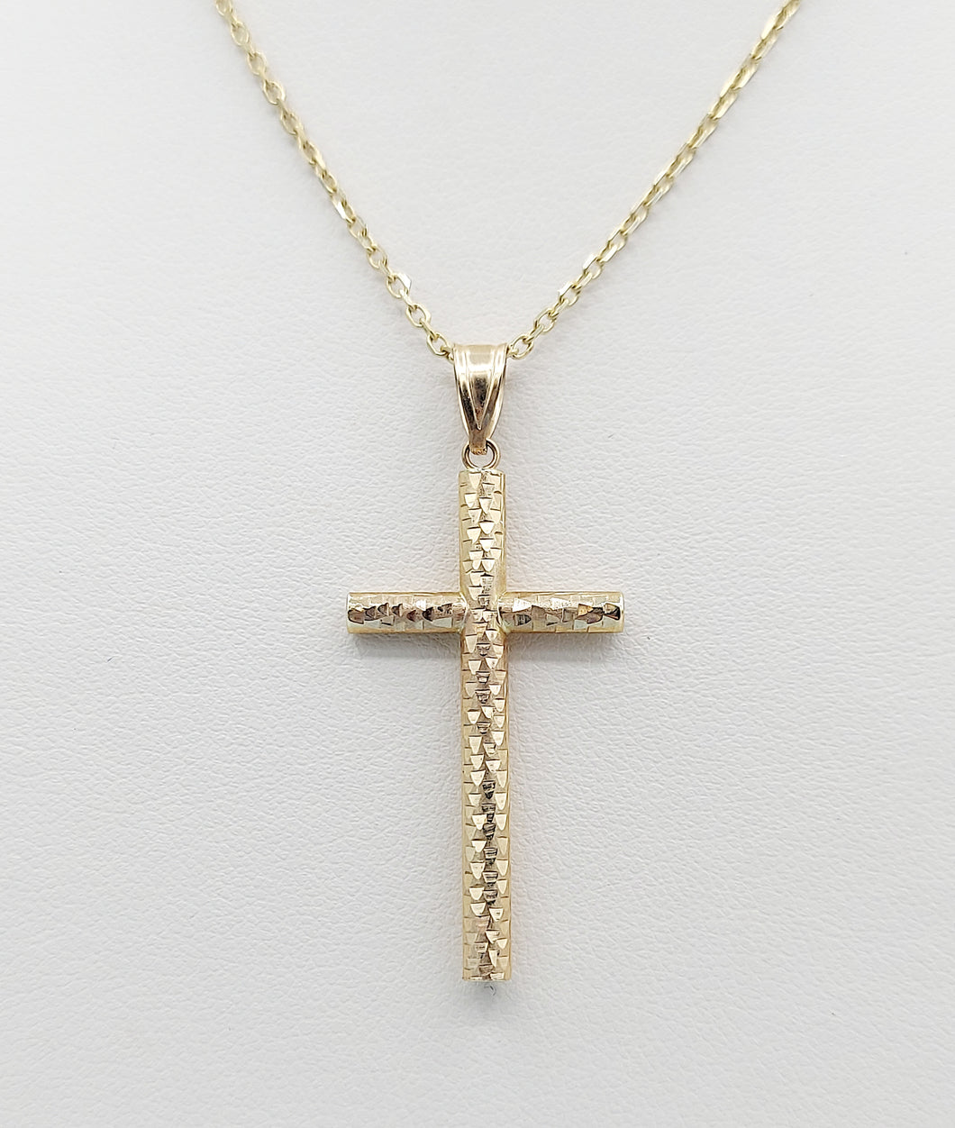 Reversible Diamond Cut & Polished Cross & Chain - 14K Yellow Gold