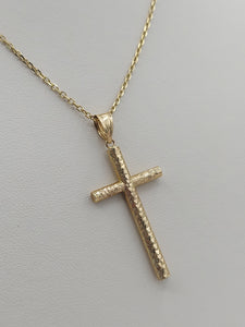 Reversible Diamond Cut & Polished Cross & Chain - 14K Yellow Gold