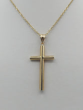 Load image into Gallery viewer, Reversible Diamond Cut &amp; Polished Cross &amp; Chain - 14K Yellow Gold