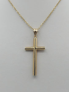 Reversible Diamond Cut & Polished Cross & Chain - 14K Yellow Gold