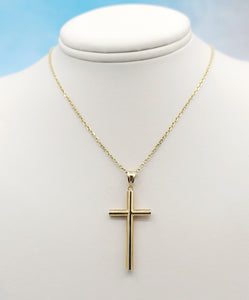 Reversible Diamond Cut & Polished Cross & Chain - 14K Yellow Gold